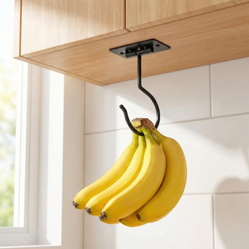 Kitchen Zo - Black Metal Self-Adhesive Banana Hook Foldable