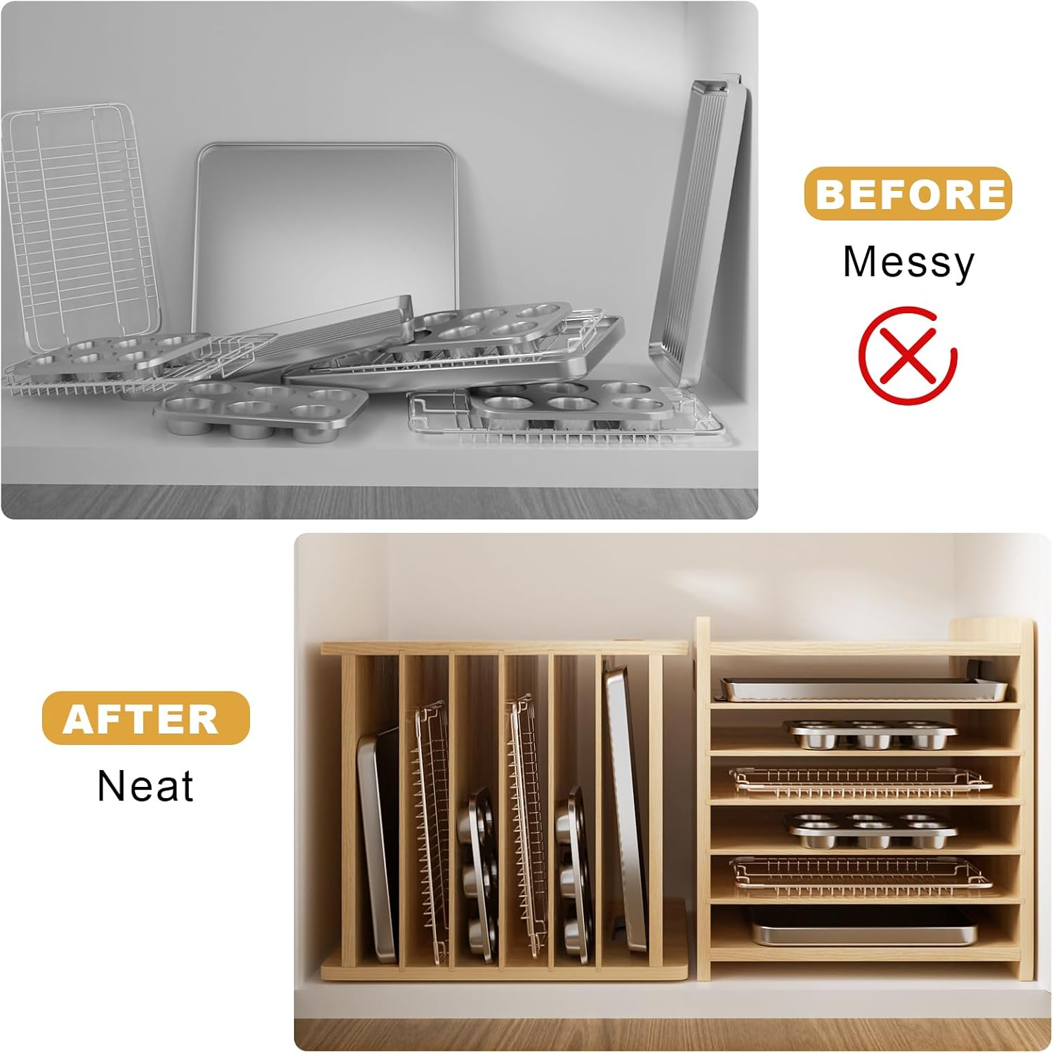 Wooden Bakeware Tray Divider O - đánh giá và giá Kitchen Cabinet Baking Sheet Organizer